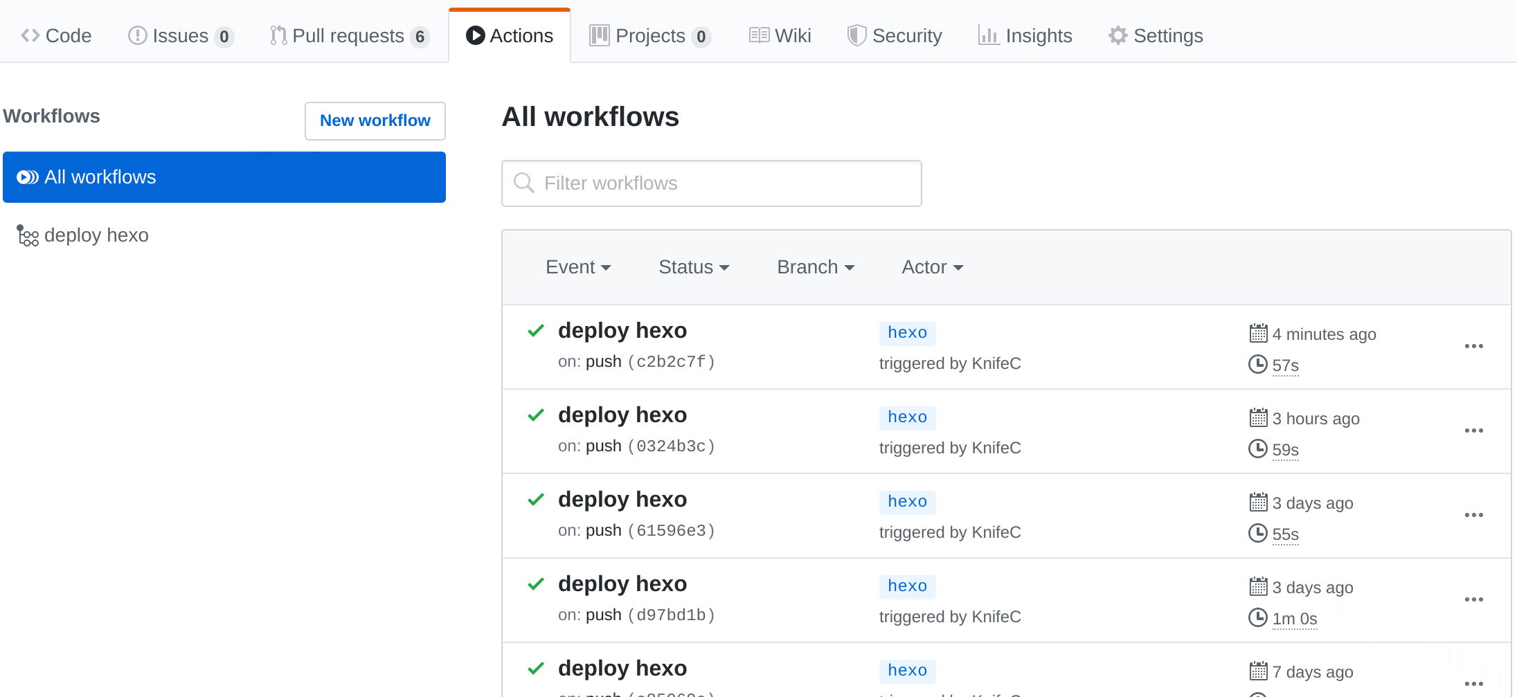 使用 github actions 完成 hexo 博客的自动生成与部署 | Keshane's simple blog